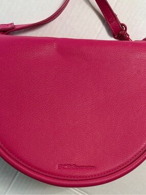 BCBGeneration Magenta Crescent Crossbody Purse Saddle Bag Pink
